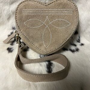 Heart-Shaped Suede Wristlet in Taupe